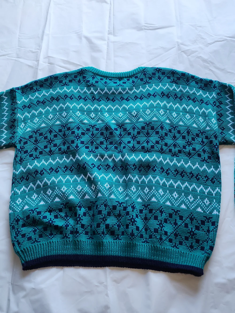 VTG URGENCY Women's Knit Sweater Multi-pattern  Geometric Rows Green Size Xlarge